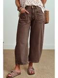 Square Patch Pocket Ankle-Length Barrel Jeans