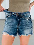 Asymmetric Raw Hem Distressed Denim Shorts