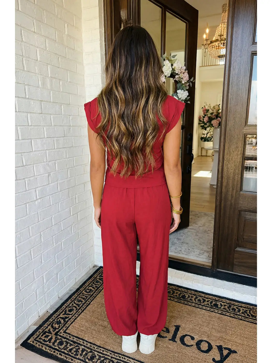 Solid Color Cropped Tank Top and Jogger Pants Set