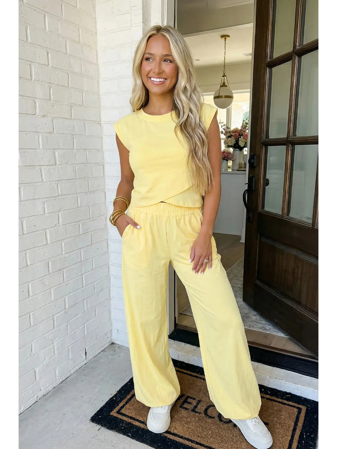 Solid Color Cropped Tank Top and Jogger Pants Set
