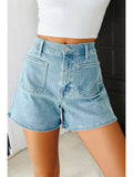 Las High Rise Patch Pocket Denim Shorts